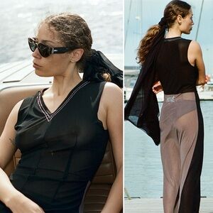 Saks Potts x Teget Black Stretch Mesh Sleeveless Anka Maxi Dress